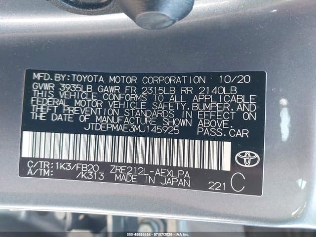 2021 TOYOTA COROLLA LE 9
