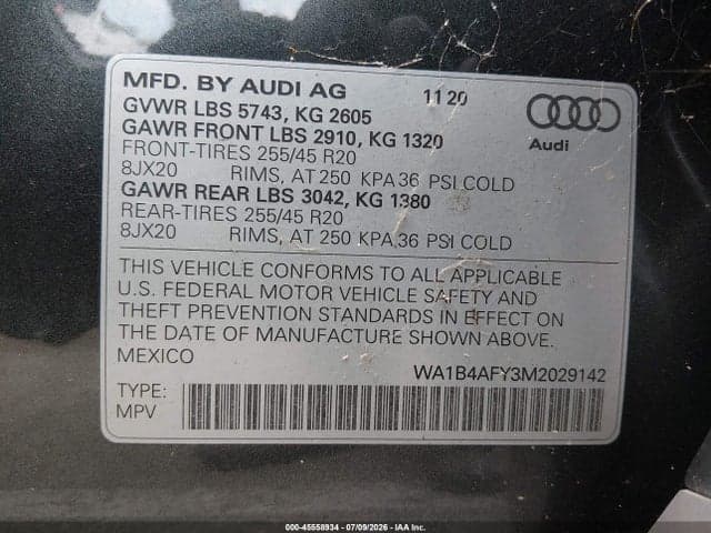 2021 AUDI SQ5 PREMIUM PLUS TFSI QUATTRO TIPTRONIC 9