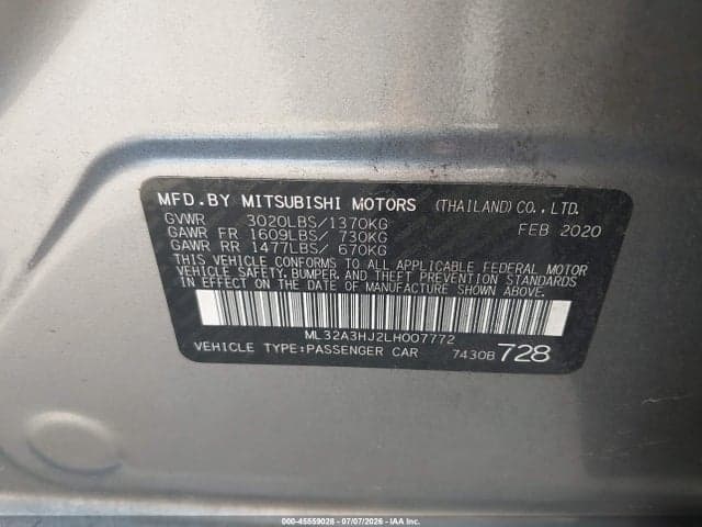 2020 MITSUBISHI MIRAGE ES 9