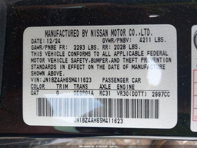2025 NISSAN Z SPORT AUTOMATIC TRANSMISSION 9