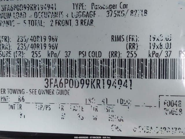 2019 FORD FUSION TITANIUM 9