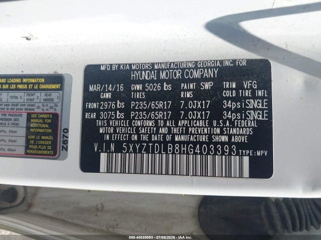 2017 HYUNDAI SANTA FE SPORT 2.4L 9