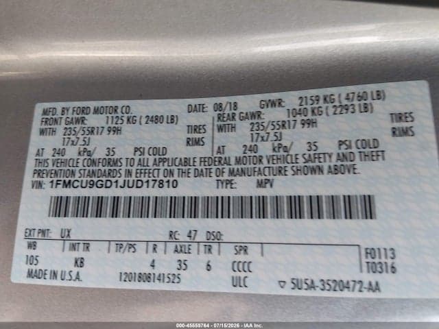 2018 FORD ESCAPE SE 9