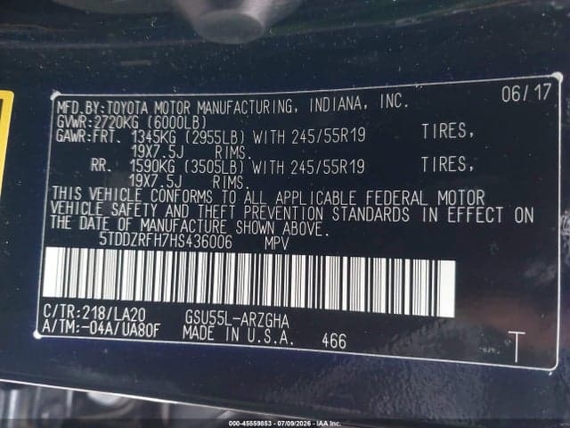 2017 TOYOTA HIGHLANDER LIMITED PLATINUM 9