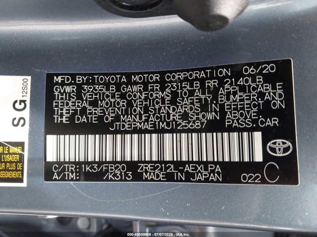2021 TOYOTA COROLLA LE 9