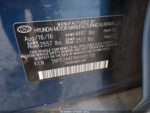 2017 HYUNDAI SONATA 9