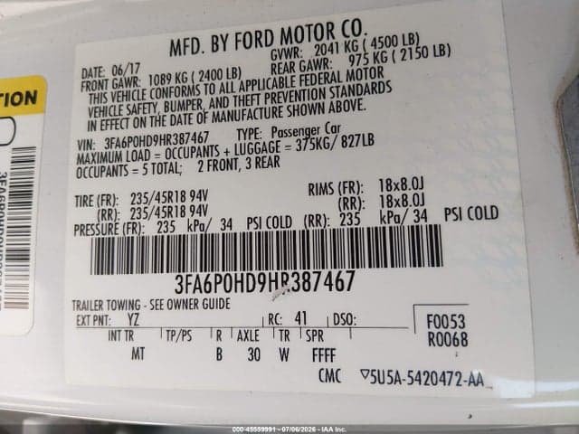 2017 FORD FUSION SE 9