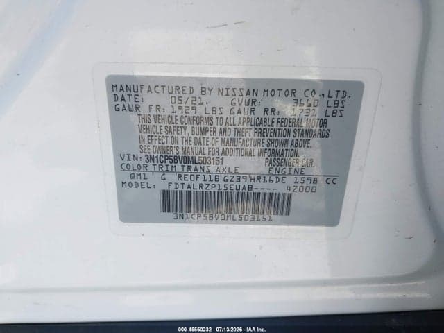 2021 NISSAN KICKS S XTRONIC CVT 9