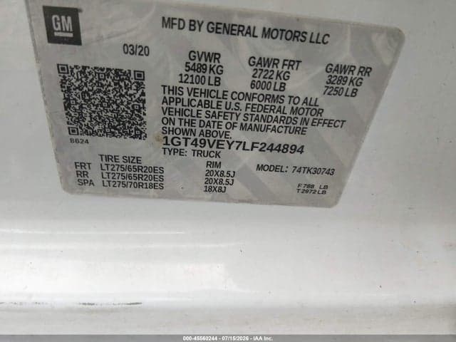 2020 GMC SIERRA 3500HD 4WD STANDARD BED AT4 9