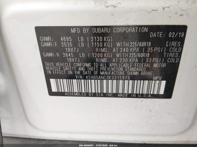 2019 SUBARU OUTBACK 2.5I LIMITED 9