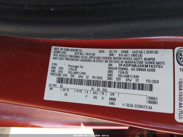 2019 FORD FIESTA SE 9
