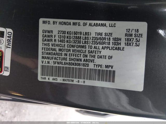 2019 HONDA ODYSSEY TOURING 9