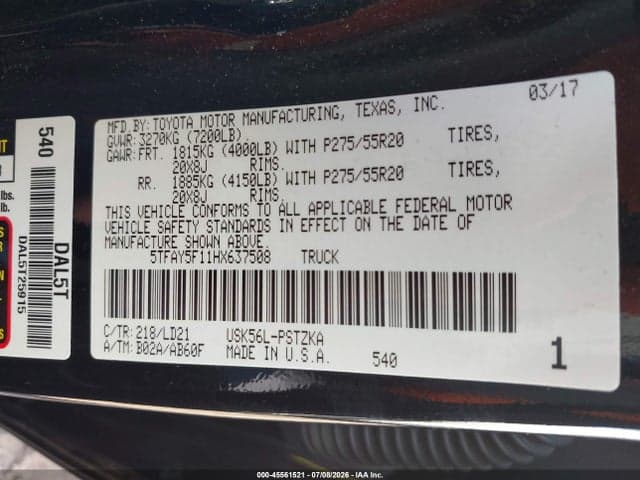 2017 TOYOTA TUNDRA 1794 5.7L V8 9