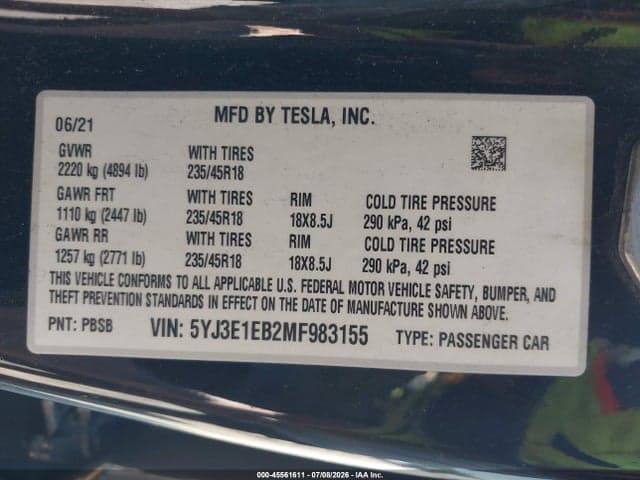 2021 TESLA MODEL 3 LONG RANGE DUAL MOTOR ALL-WHEEL DRIVE 9