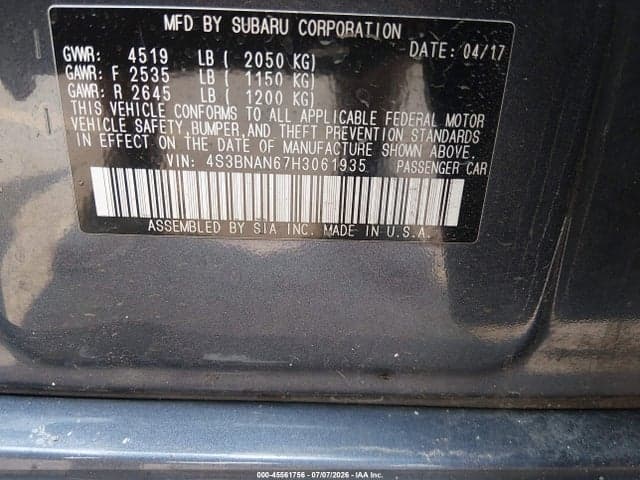 2017 SUBARU LEGACY 2.5I LIMITED 9