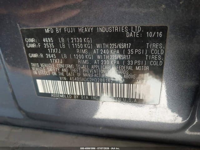 2017 SUBARU OUTBACK 2.5I PREMIUM 9