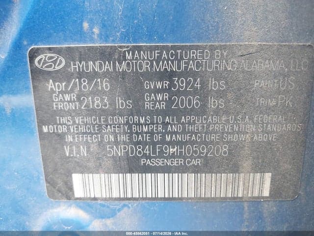 2017 HYUNDAI ELANTRA SE 9