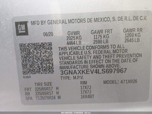 2020 CHEVROLET EQUINOX FWD LT 1.5L TURBO 9