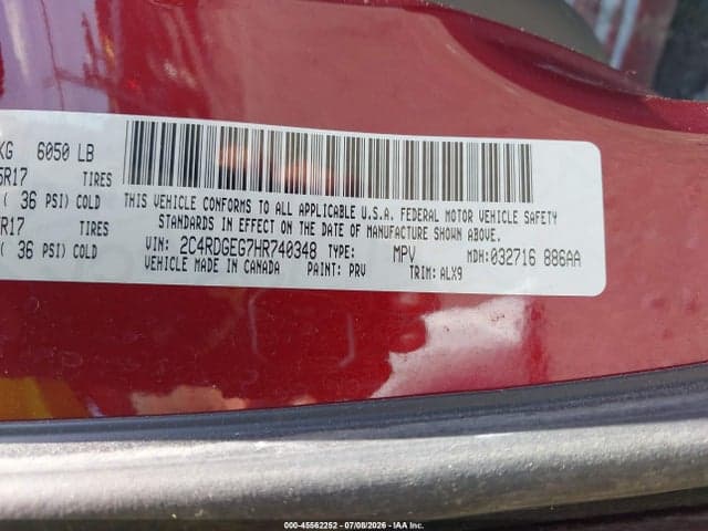 2017 DODGE GRAND CARAVAN GT 9
