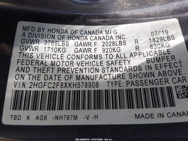 2019 HONDA CIVIC SPORT 9