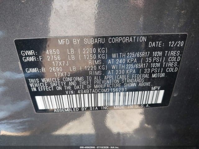 2021 SUBARU OUTBACK PREMIUM 9