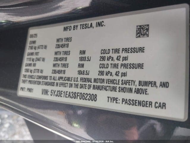 2025 TESLA MODEL 3 LONG RANGE REAR-WHEEL DRIVE/STANDARD REAR-WHEEL DRIVE 9