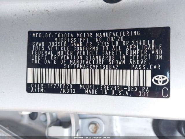 2021 TOYOTA COROLLA LE 9