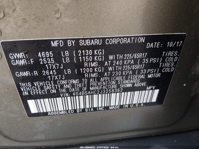 2018 SUBARU OUTBACK 2.5I PREMIUM 9
