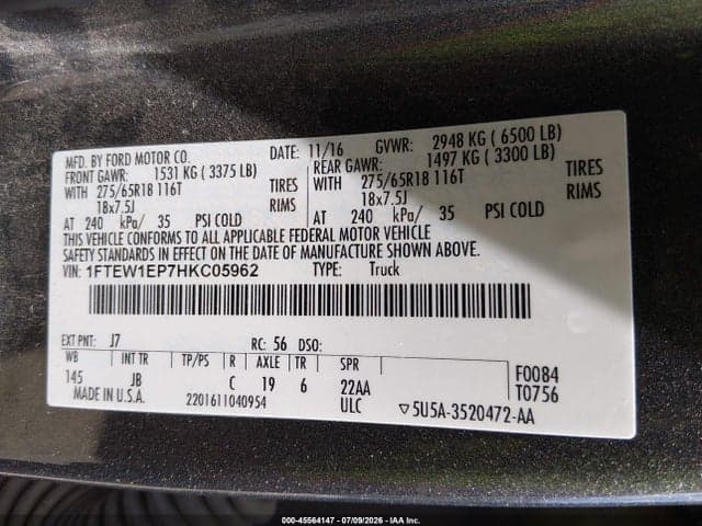 2017 FORD F-150 LARIAT/XL/XLT 9