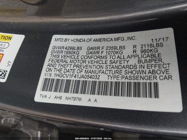 2018 HONDA ACCORD EX 9