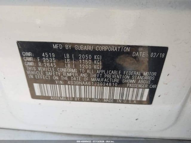 2018 SUBARU LEGACY 2.5I 9