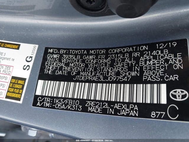 2020 TOYOTA COROLLA LE 9