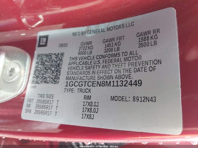2021 CHEVROLET COLORADO 4WD SHORT BOX LT 9