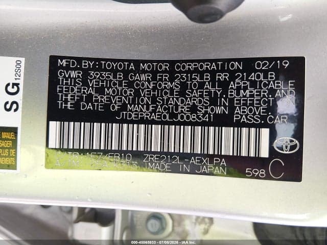 2020 TOYOTA COROLLA LE 9