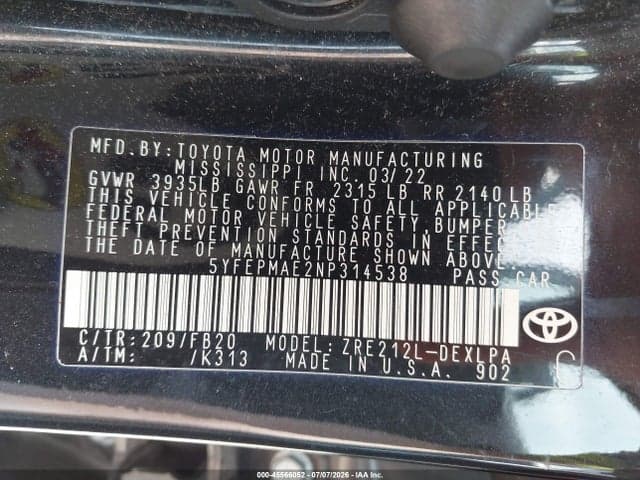 2022 TOYOTA COROLLA LE 9