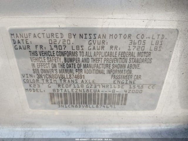 2020 NISSAN VERSA S XTRONIC CVT 9