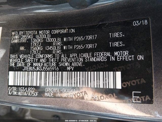 2018 TOYOTA 4RUNNER SR5 PREMIUM 9