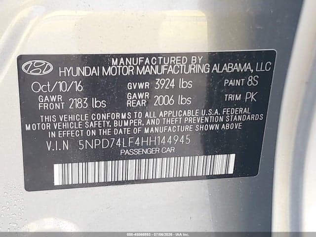2017 HYUNDAI ELANTRA SE 9