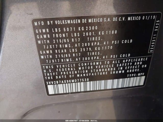 2019 VOLKSWAGEN TIGUAN 2.0T SE/2.0T SEL/2.0T SEL R-LINE/2.0T SEL R-LINE BLACK 9
