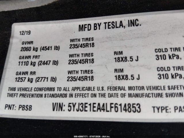 2020 TESLA MODEL 3 STANDARD RANGE PLUS REAR-WHEEL DRIVE/STANDARD RANGE REAR-WHEEL DRIVE 9