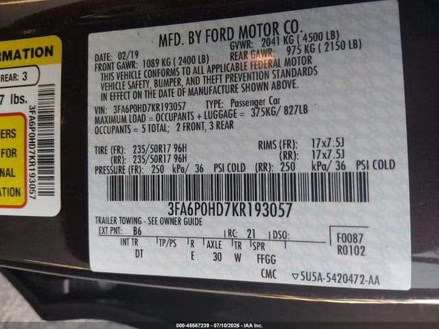 2019 FORD FUSION SE 9