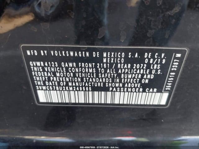 2019 VOLKSWAGEN JETTA 1.4T R-LINE/1.4T S/1.4T SE 9