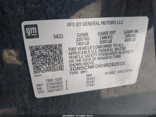 2022 CHEVROLET TAHOE 2WD LT 9