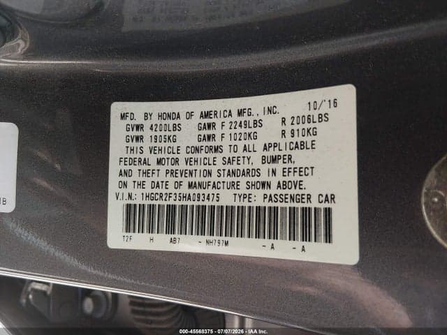 2017 HONDA ACCORD LX 9