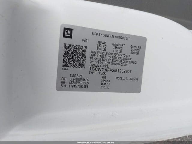 2021 CHEVROLET EXPRESS CARGO RWD 2500 REGULAR WHEELBASE WT 9