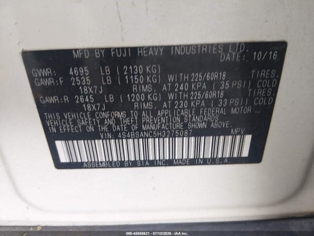 2017 SUBARU OUTBACK 2.5I LIMITED 9