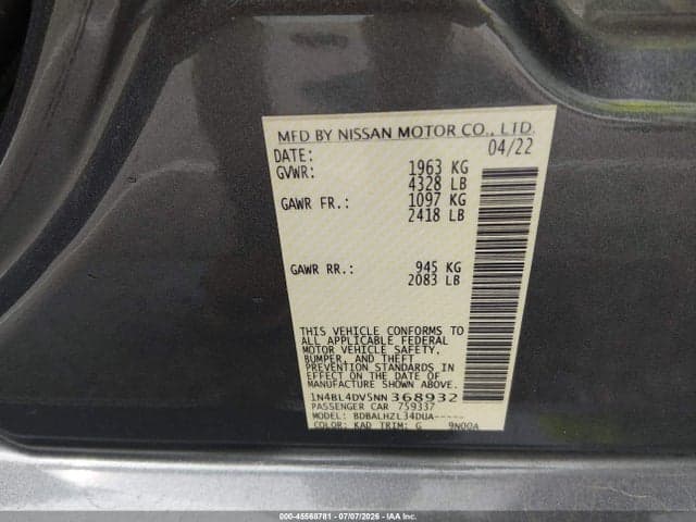2022 NISSAN ALTIMA SV FWD 9