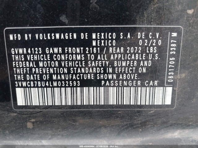 2020 VOLKSWAGEN JETTA 1.4T R-LINE/1.4T S/1.4T SE 9
