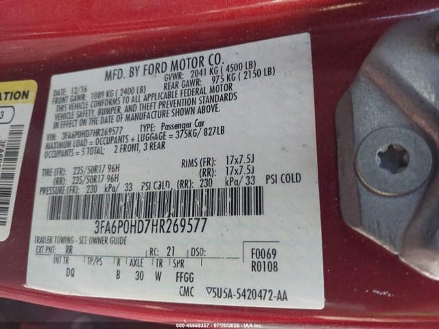 2017 FORD FUSION SE 9