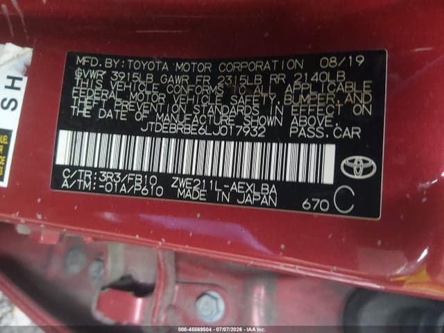 2020 TOYOTA COROLLA HYBRID LE 9